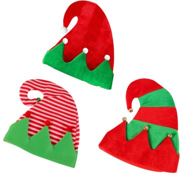 Bell Christmas Hat Wholesale 2023 Christmas Decorative Products Elf Hat Stripe Spliced Hat Decoration