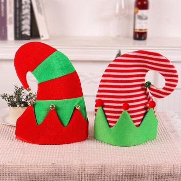 Bell Christmas Hat Wholesale 2023 Christmas Decorative Products Elf Hat Stripe Spliced Hat Decoration