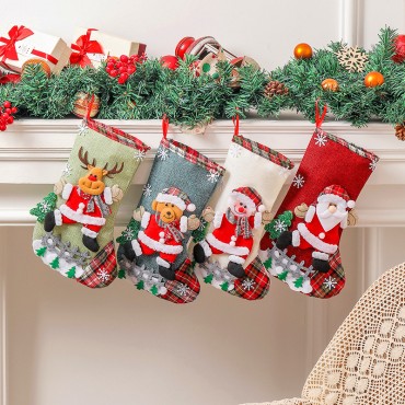 Linen large Christmas stockings, fences, Christmas gift bags, Christmas tree decorations, candy bag decorations