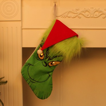 Christmas Day Decorative Socks Greenwich Green Hair Monster Glow Socks Candy Bag Pendant Gift Bag Wholesale