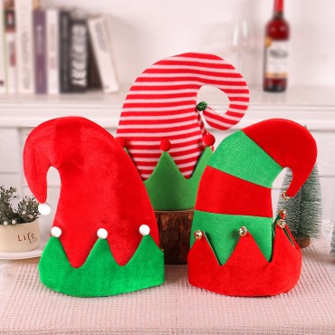 Bell Christmas Hat Wholesale 2023 Christmas Decorative Products Elf Hat Stripe Spliced Hat Decoration