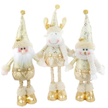 Santa Claus, Snowman, Christmas Stretchable Doll, Golden Christmas Standing Doll Decoration