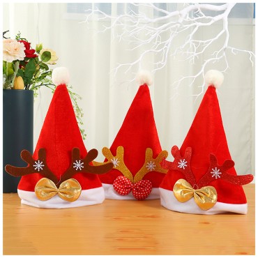 New holiday adult red velvet thickened Christmas hat for children's parties, deer antler hat, Christmas decoration