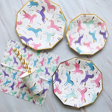 New Decagonal Unicorn Paper Plate, Paper Cup, Paper Napkins, Pink Party Plate, Birthday Cake Paper Plate, Plate, Cup