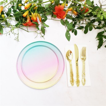 Party New Rainbow Circular Flat Plate Disposable Party Paper cutlery Birthday Party Party Party Picnic Plate