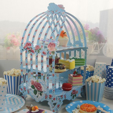 European style afternoon tea birdcage cake rack multi-layer Dim sum rack pastry display rack disposable paper plate tray