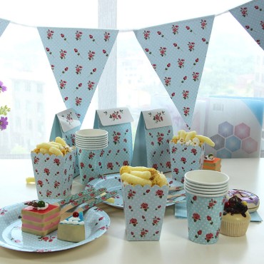 Blue polka dot theme set, paper meal plates, birthday party decorations, paper cups, tissues