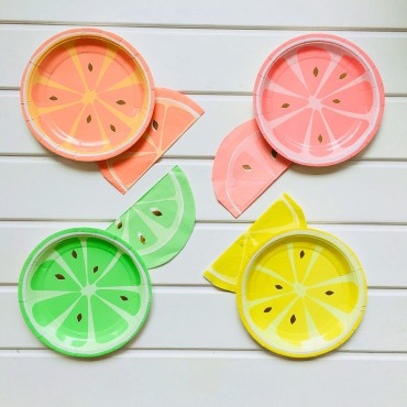 New fruit paper tray, tissue, barbecue tray, children's birthday party decoration, tableware, four color set, lemon