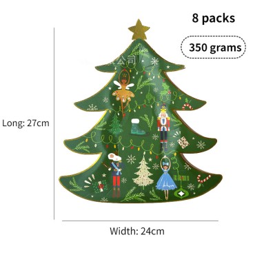 Christmas paper tray, Christmas party decoration, disposable matte film coating, irregular Christmas tree paper tray in stock