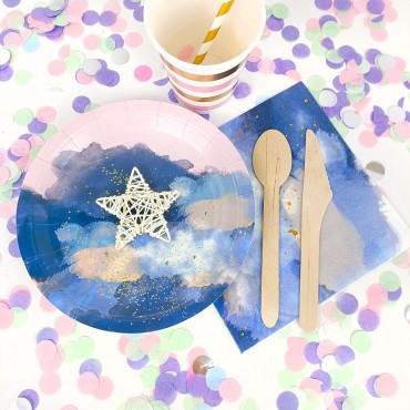 Wedding paper tray proposal, hot stamping, circular starry sky themed tableware, disposable birthday party tableware set