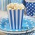 12 popcorn boxes with deep blue vertical stripes  + $0.44 