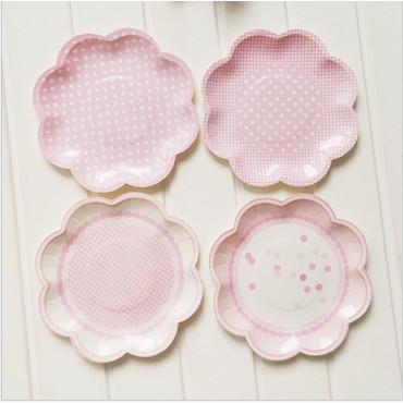 New Pink Flower Petals Paper Plate, Disposable Party, Wedding, Birthday, Party Decoration Supplies, Tableware, and Dishes