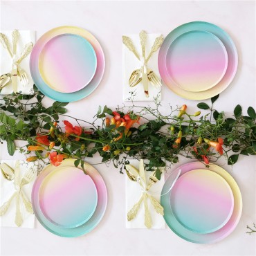 Party New Rainbow Circular Flat Plate Disposable Party Paper cutlery Birthday Party Party Party Picnic Plate