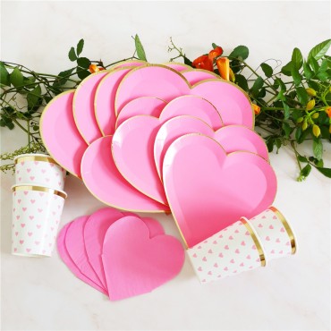 Cute Pink Love Disposable Plate, Paper Cup, Tissue, Wedding Party, Party, Candy, Fruit, Paper Plate, Cake Plate