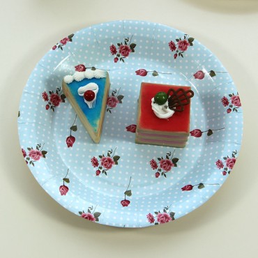 Blue polka dot theme set, paper meal plates, birthday party decorations, paper cups, tissues