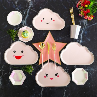 New Party Plate Disposable Paper Plate Children's Birthday Cake Fruit Plate Cute White Cloud Colored Small Plate