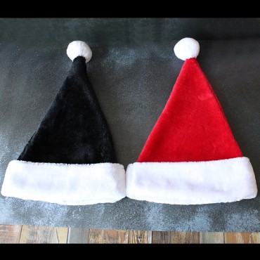 New Christmas Decorative Products Children's Adult Hat Red Black Thickened Plush Hat Christmas Hat