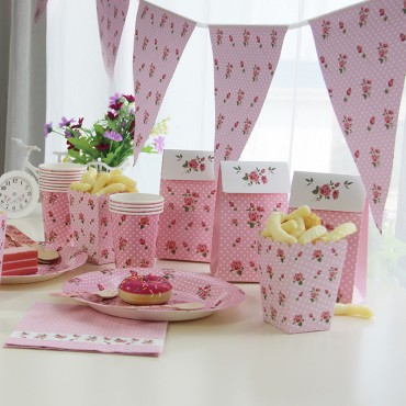 Pink polka dot theme set, paper meal plates, birthday party decorations, paper cups, tissues