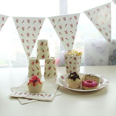 Rose white tableware set, disposable party supplies, wedding and birthday party tableware, cake and plate