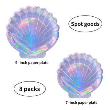 Irregular paper plate holiday birthday party dinner plate laser shell paper plate picnic party cutlery set of 8