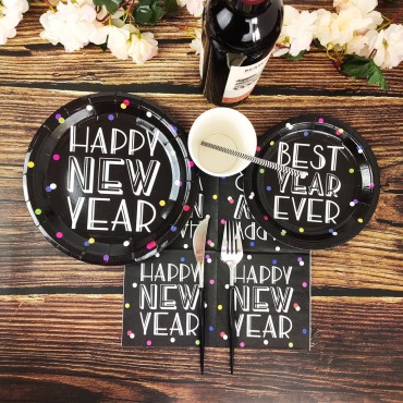 Cross border New Year Party Theme HAPPY NEW YEAR Disposable Paper Plate and Cup 2024 New Year Party Set