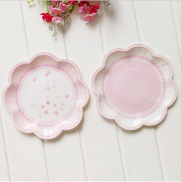 New Pink Flower Petals Paper Plate, Disposable Party, Wedding, Birthday, Party Decoration Supplies, Tableware, and Dishes