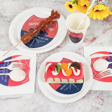 Birthday Party Disposable Cutlery Set HAPPY BITHDAY Paper Plate Paper Cup Round Car Pattern Paper Plate