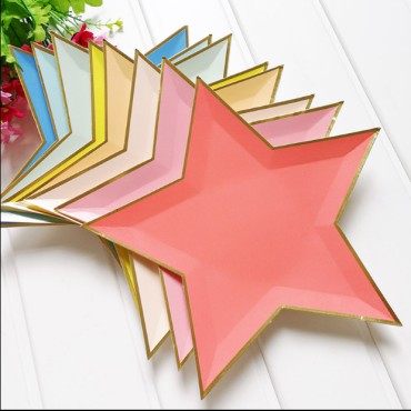 New European and American hot stamping silver five pointed star paper plates, disposable party utensils, birthday party decorations