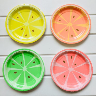 New fruit paper tray, tissue, barbecue tray, children's birthday party decoration, tableware, four color set, lemon