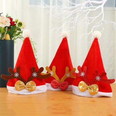 New holiday adult red velvet thickened Christmas hat for children's parties, deer antler hat, Christmas decoration