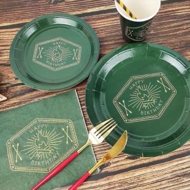 Green Campfire Birthday Party Paper Plate Party Set Disposable Paper Plate Paper Cup Party Supplies