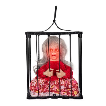 Halloween Ghost Decoration Cage Ghost Electric toy stretching his head to intimidate the glowing sound of prisoners witch