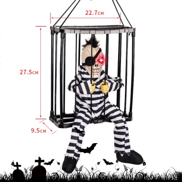 Halloween Ghost Decoration Cage Ghost Electric toy stretching his head to intimidate the glowing sound of prisoners witch