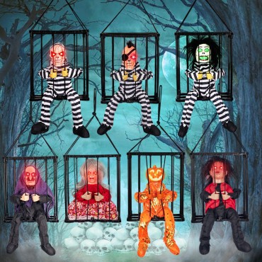 Halloween Ghost Decoration Cage Ghost Electric toy stretching his head to intimidate the glowing sound of prisoners witch